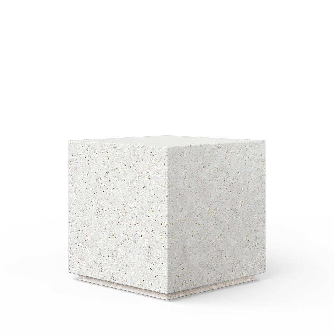 Bloc Indoor/Outdoor Concrete End Table - Ivory Terrazzo