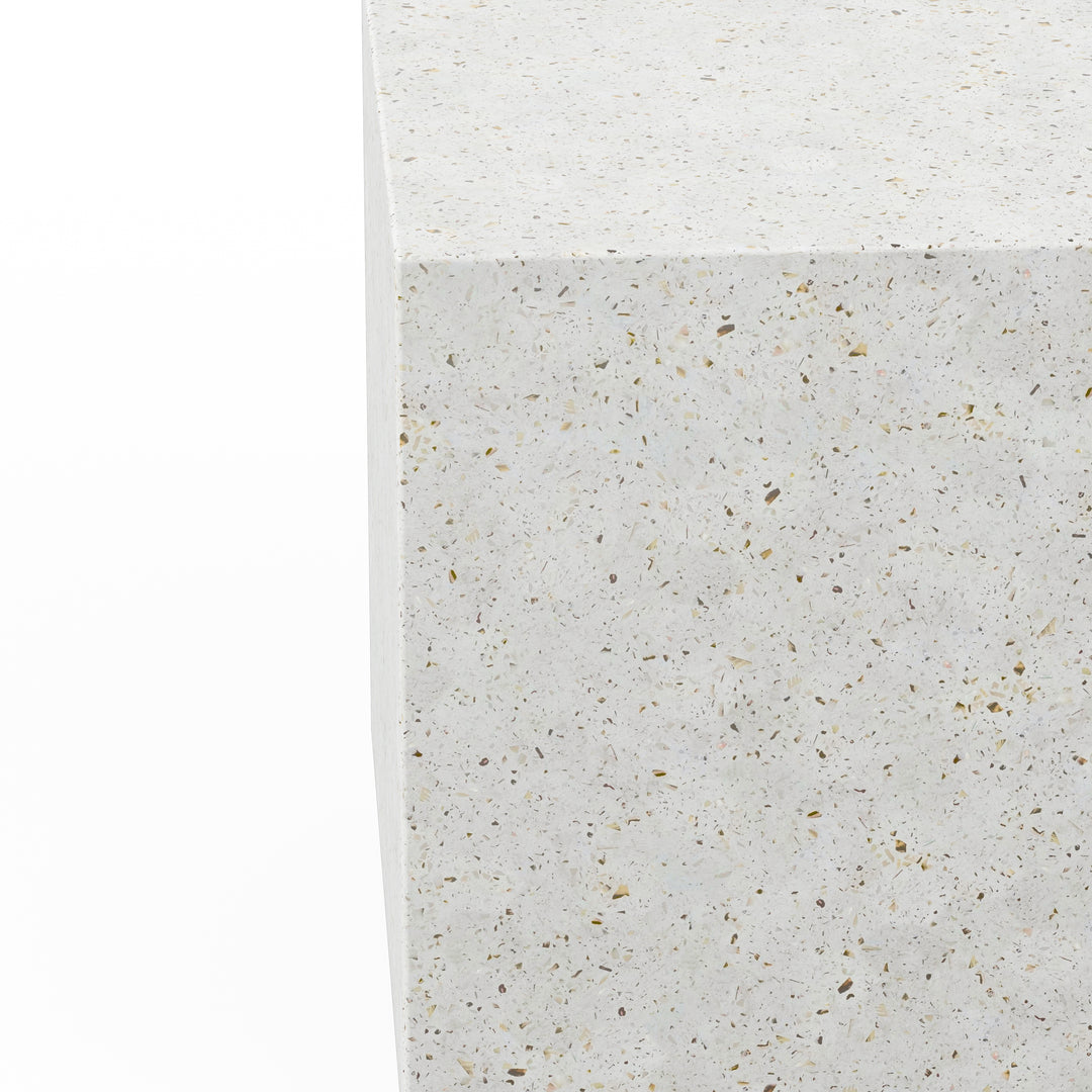 Bloc Indoor/Outdoor Concrete End Table - Ivory Terrazzo