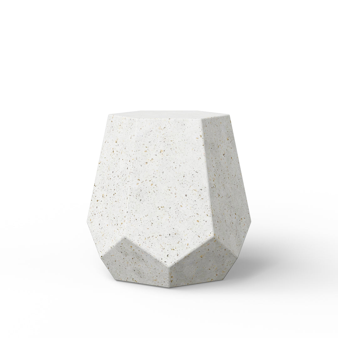 Faceted Indoor/Outdoor Concrete End Table - Ivory Terrazzo