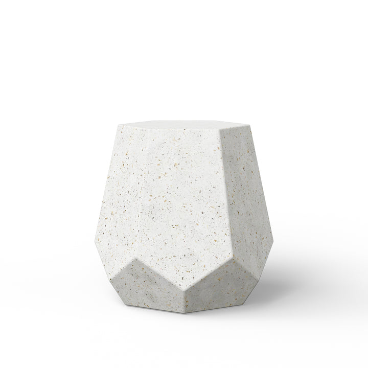 Faceted Indoor/Outdoor Concrete End Table - Ivory Terrazzo