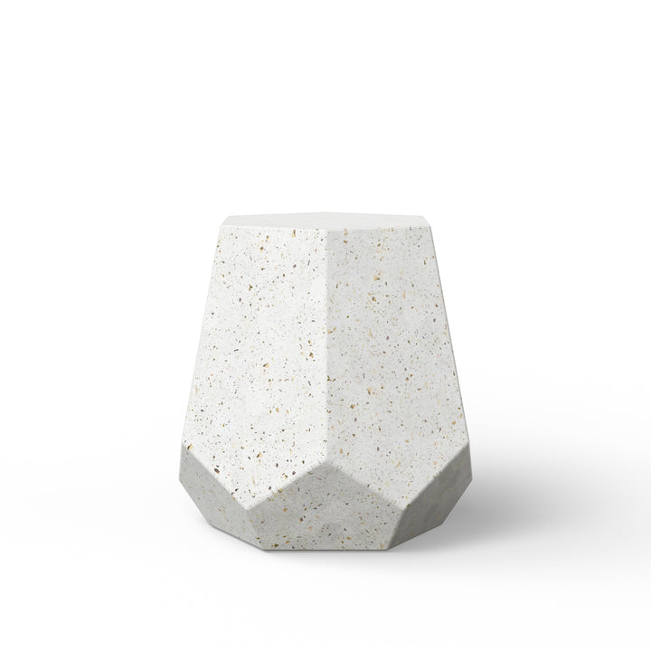 Faceted Indoor/Outdoor Concrete End Table - Ivory Terrazzo