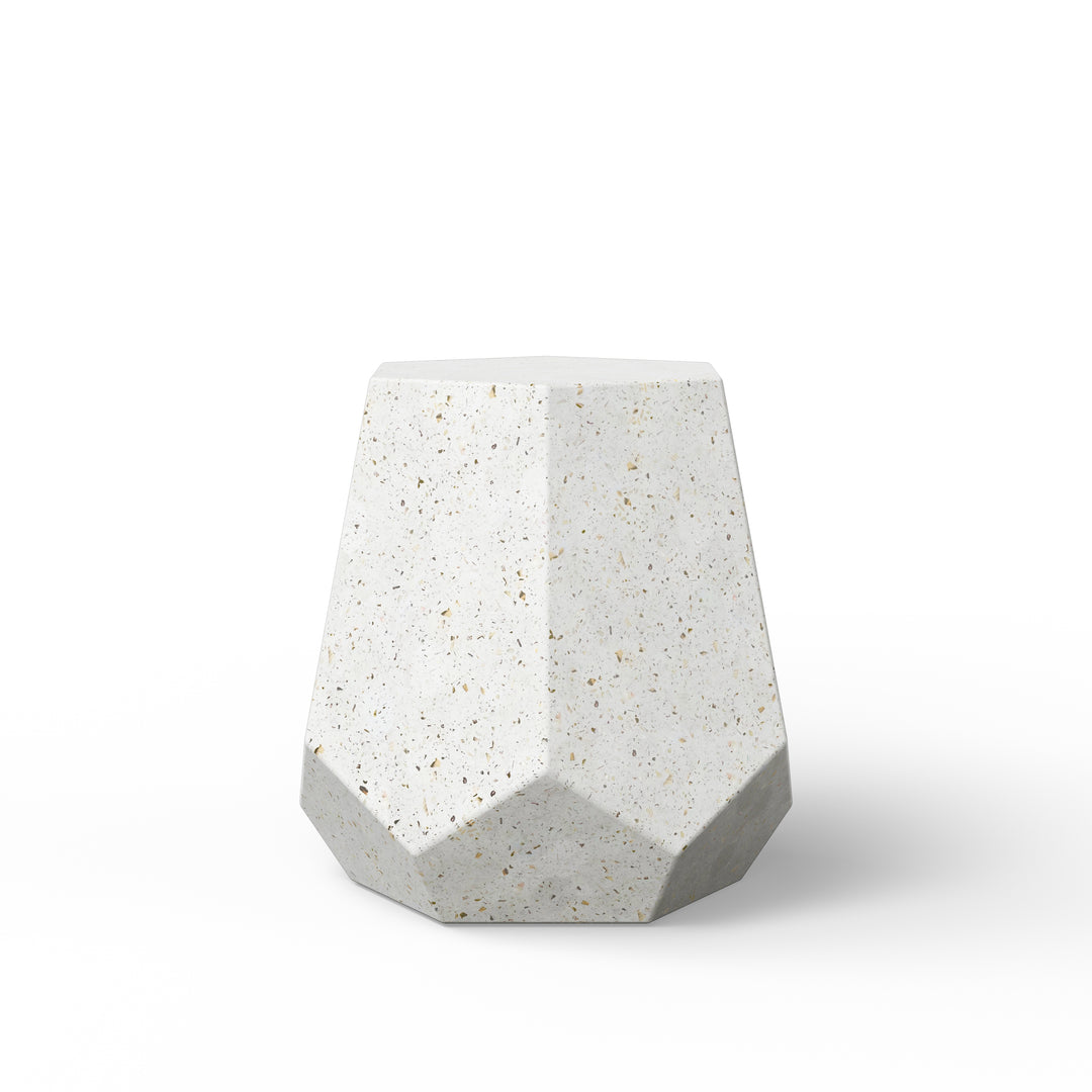 Faceted Indoor/Outdoor Concrete End Table - Ivory Terrazzo