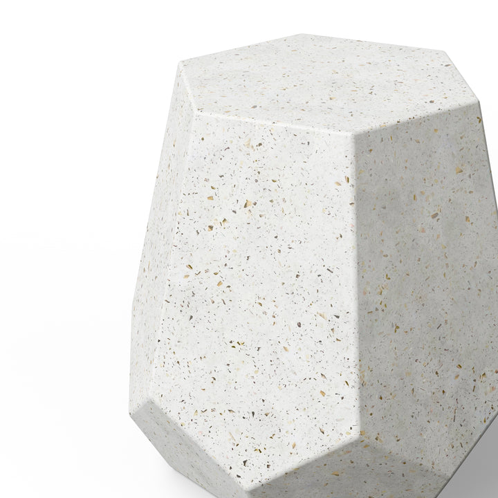 Faceted Indoor/Outdoor Concrete End Table - Ivory Terrazzo