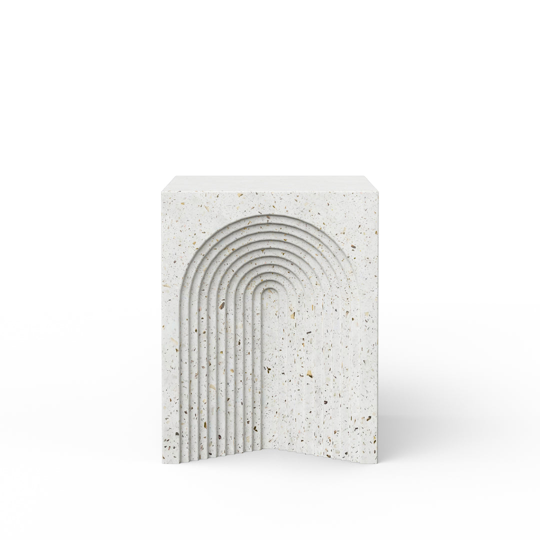 Orion Indoor/Outdoor Concrete End Table - Ivory Terrazzo