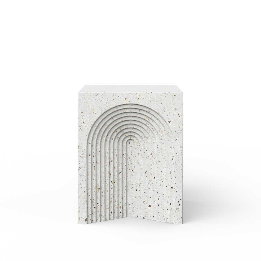 Orion Indoor/Outdoor Concrete End Table - Ivory Terrazzo