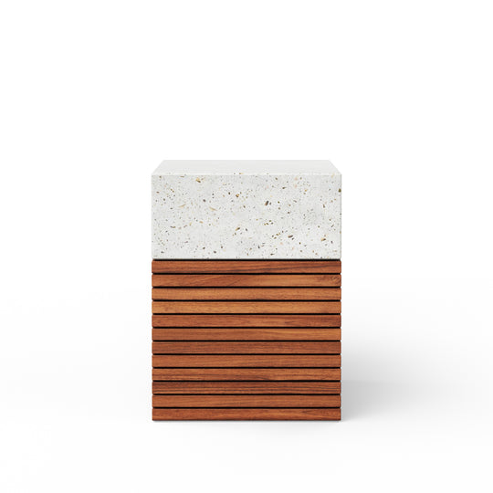 Stecca Alto Concrete and Teak End Table - Ivory Terrazzo
