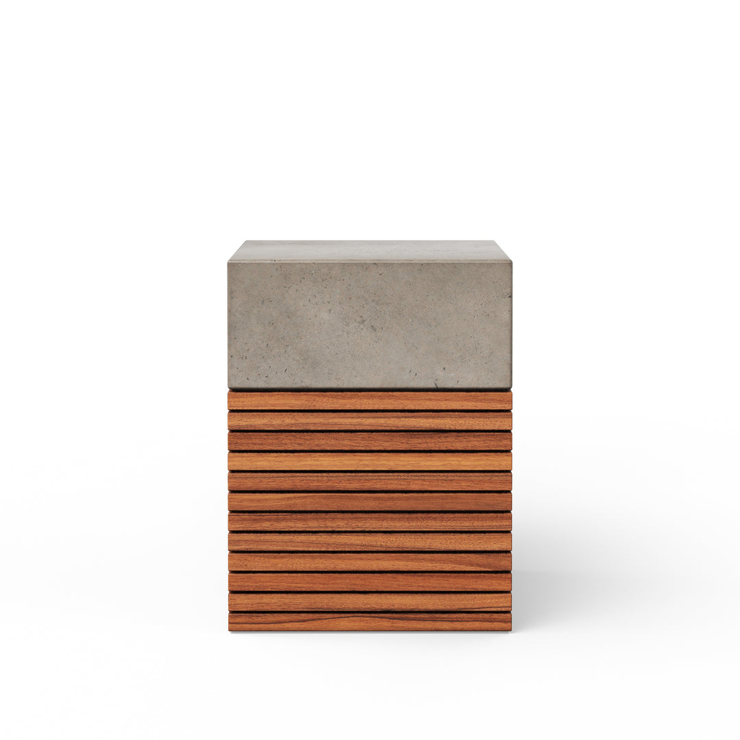 Stecca Alto Concrete and Teak End Table - Dark Grey