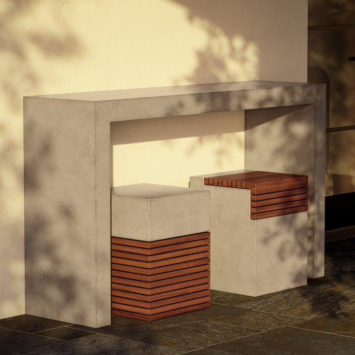 Stecca Alto Concrete and Teak End Table - Dark Grey lifestyle