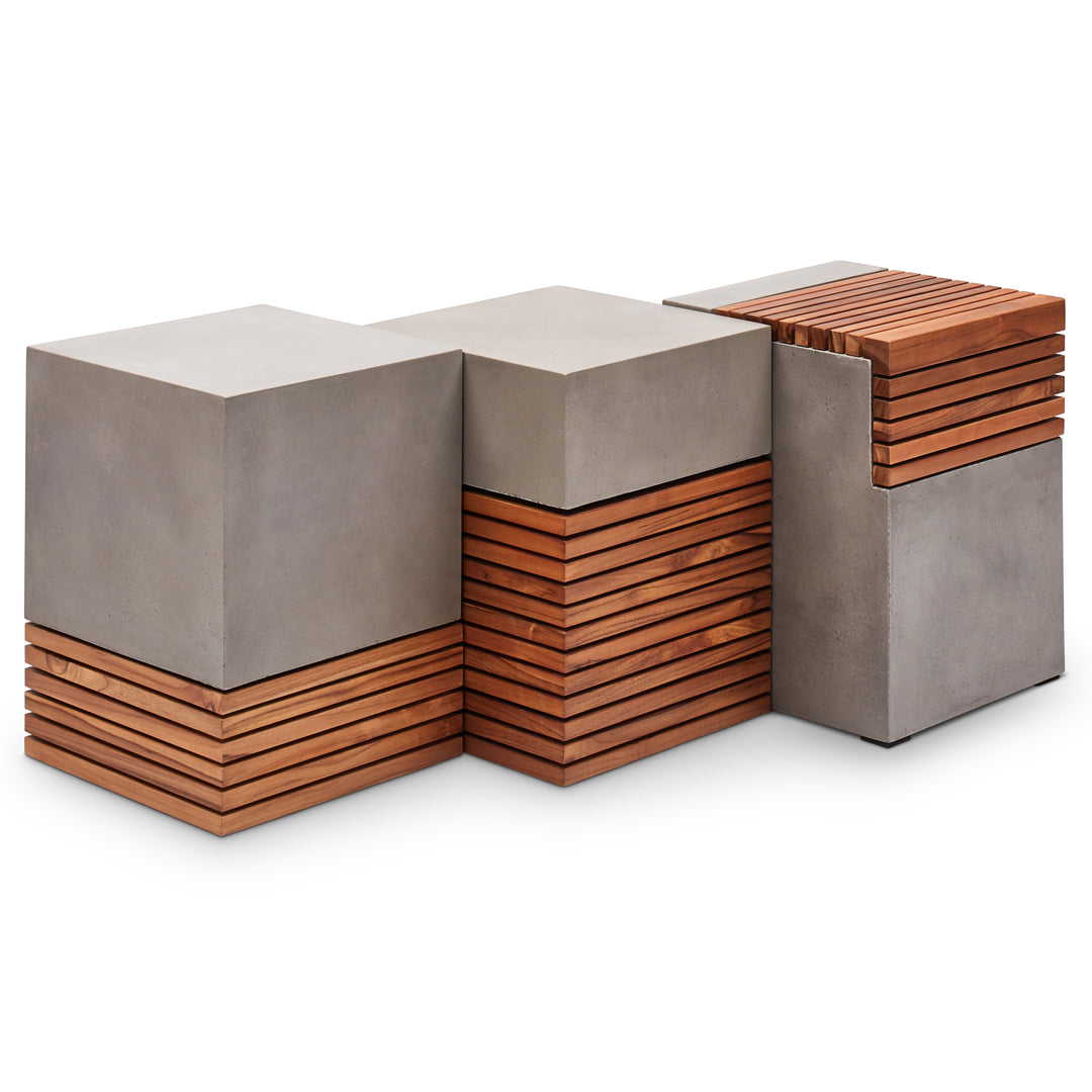 Stecca Alto Concrete and Teak End Table - Dark Grey