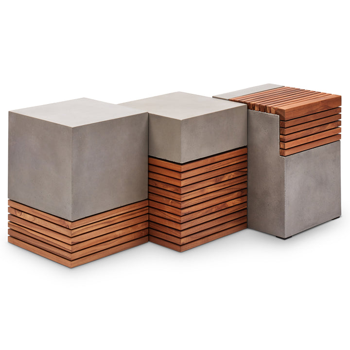 Stecca Alto Concrete and Teak End Table - Dark Grey