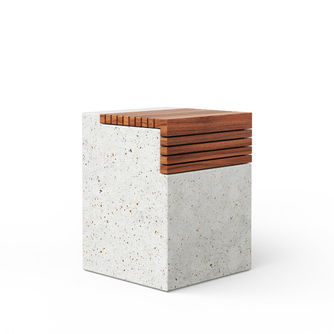 Stecca Cascata Concrete and Teak End Table