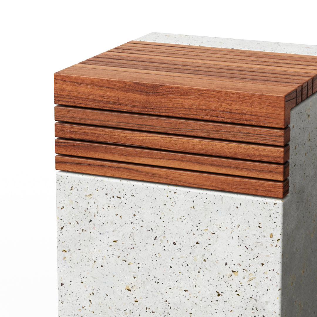 Stecca Cascata Concrete and Teak End Table - Ivory Terrazzo