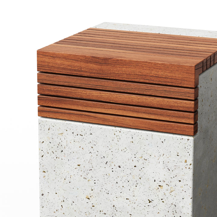 Stecca Cascata Concrete and Teak End Table - Ivory Terrazzo