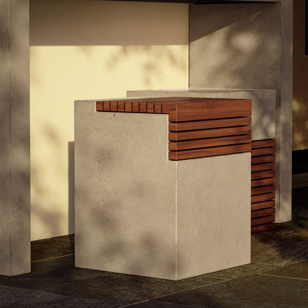 Stecca Cascata Concrete and Teak End Table