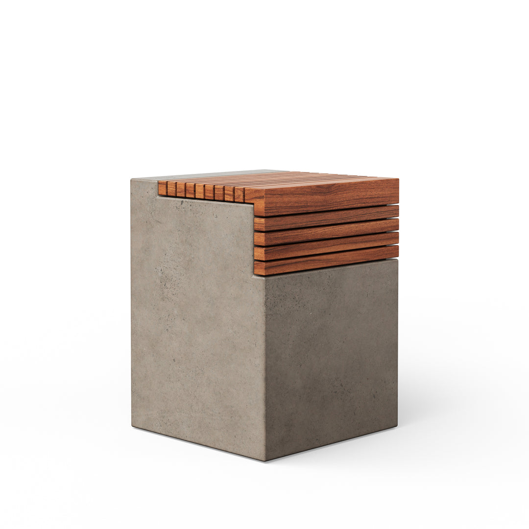 Stecca Cascata Concrete and Teak End Table - Dark Grey