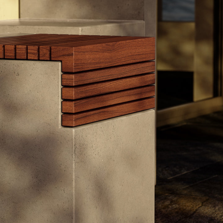 Stecca Cascata Concrete and Teak End Table