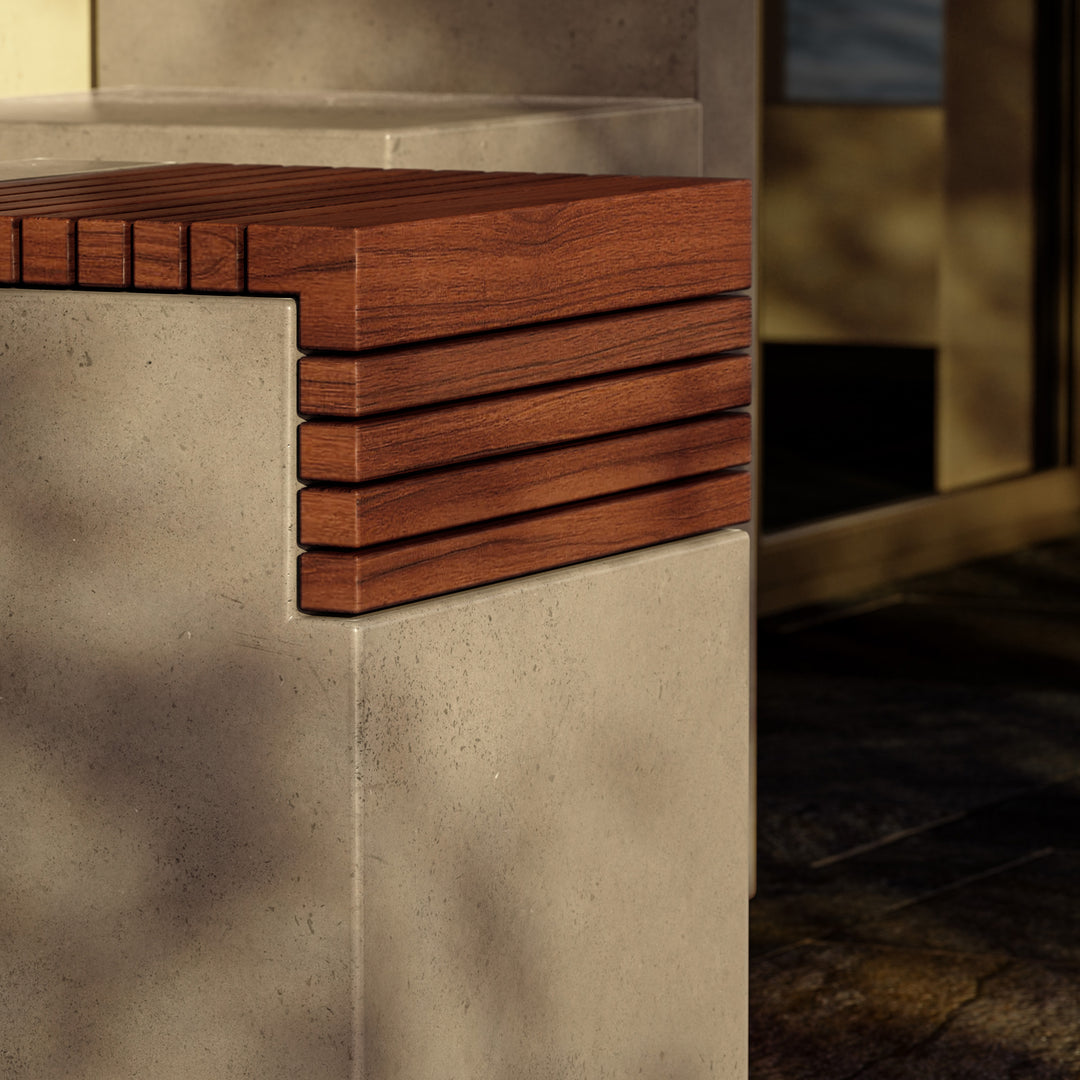 Stecca Cascata Concrete and Teak End Table - Dark Grey