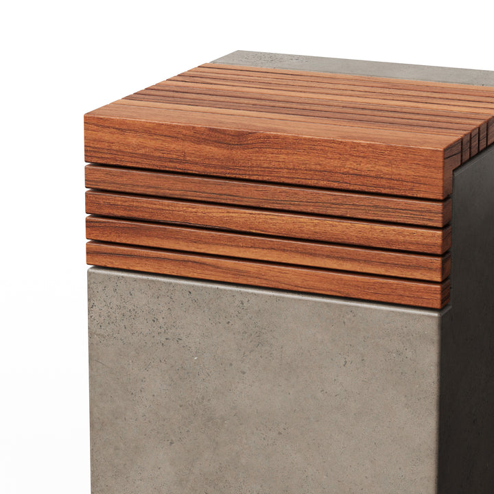 Stecca Cascata Concrete and Teak End Table - Dark Grey