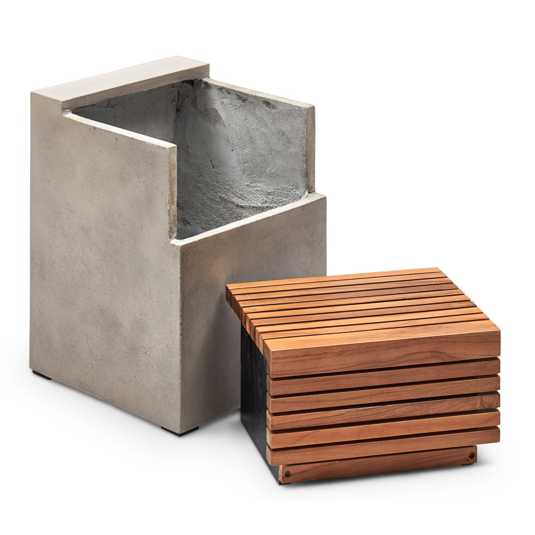 Stecca Cascata Concrete and Teak End Table