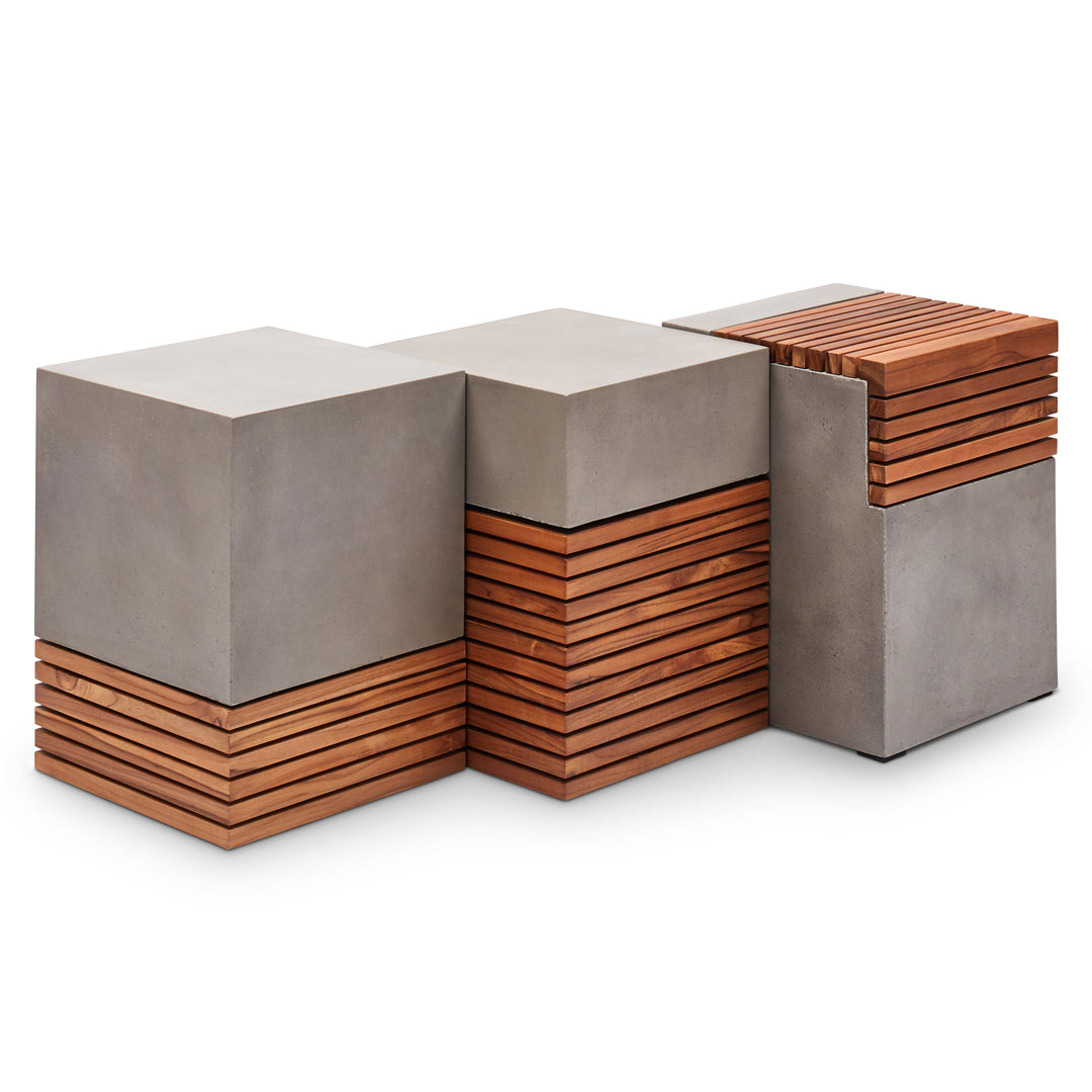 Stecca Cascata Concrete and Teak End Table