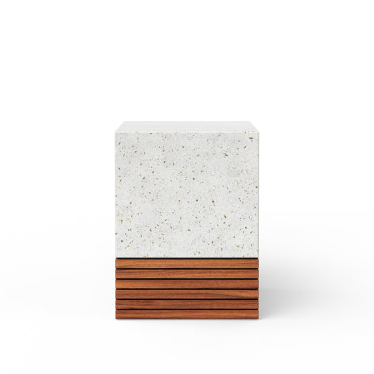 Stecca Corto Concrete and Teak End Table - Ivory Terrazzo