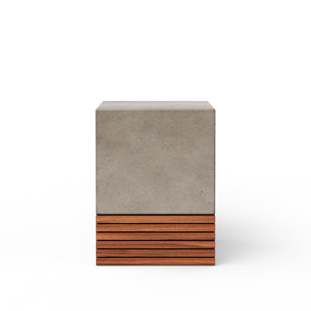 Stecca Corto Concrete and Teak End Table - Dark Grey