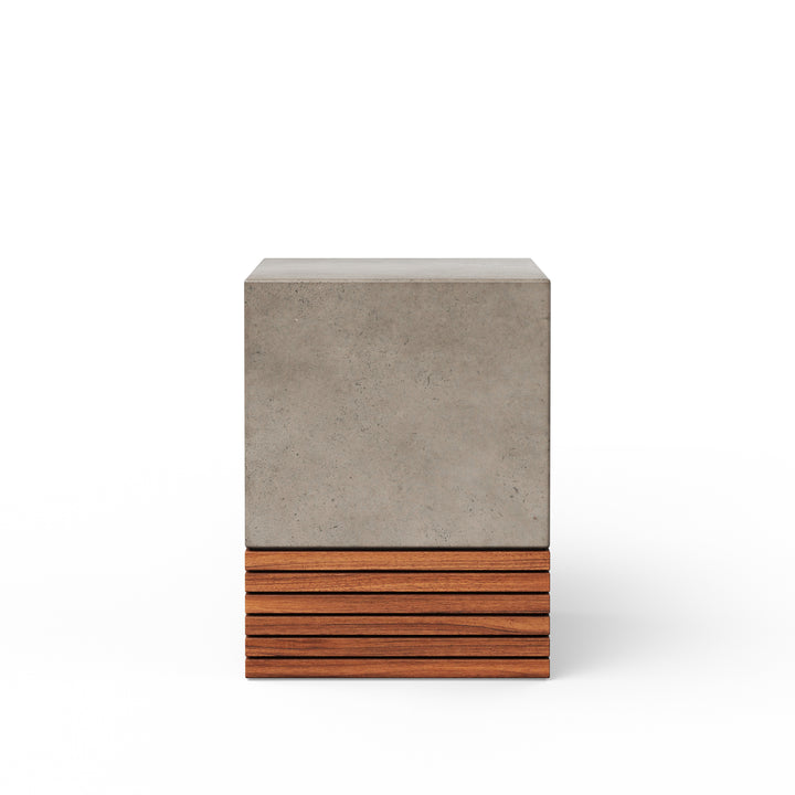 Stecca Corto Concrete and Teak End Table - Dark Grey