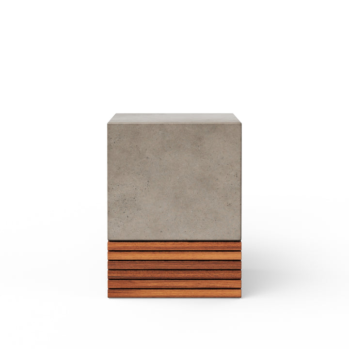 Stecca Corto Concrete and Teak End Table - Dark Grey