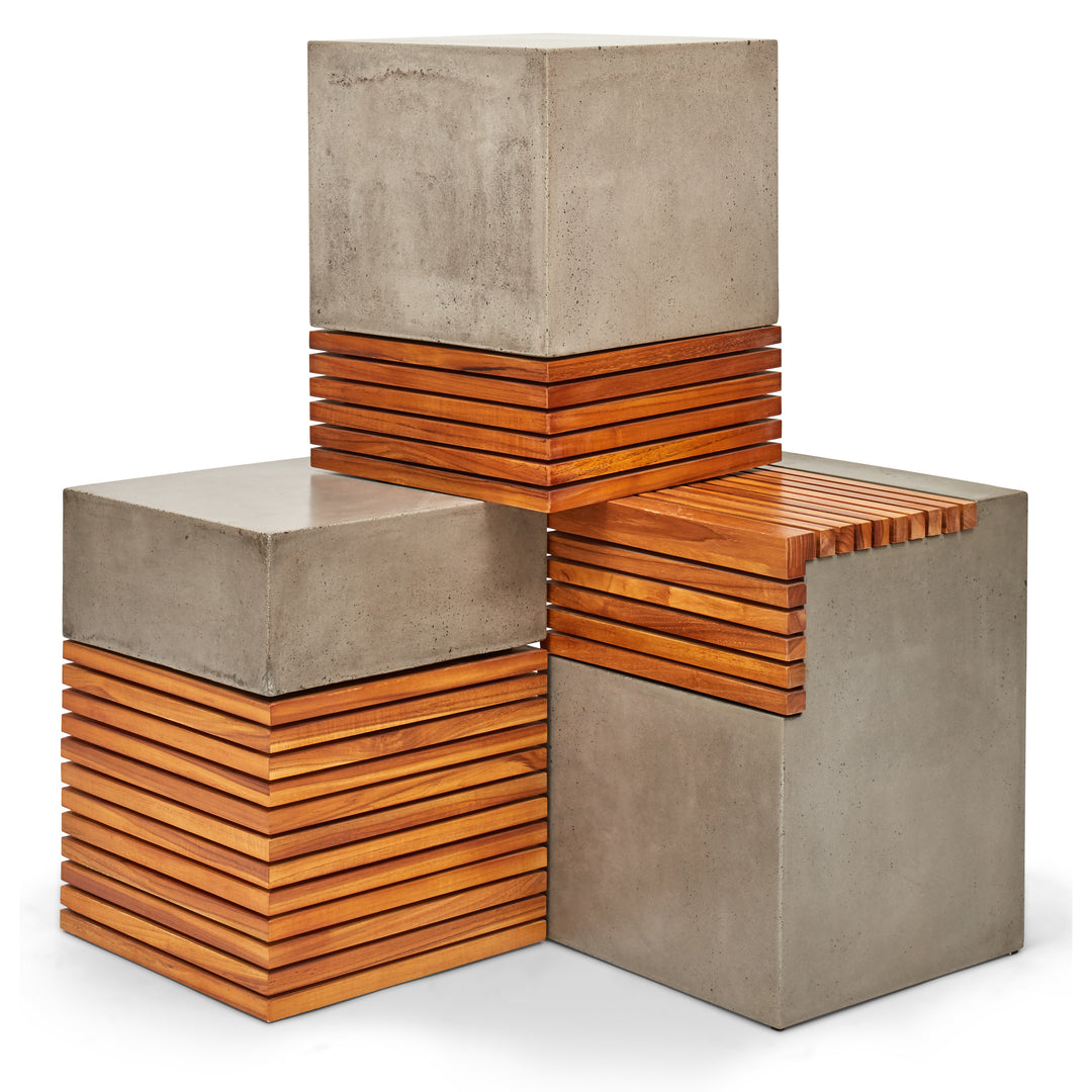 Stecca Corto Concrete and Teak End Table