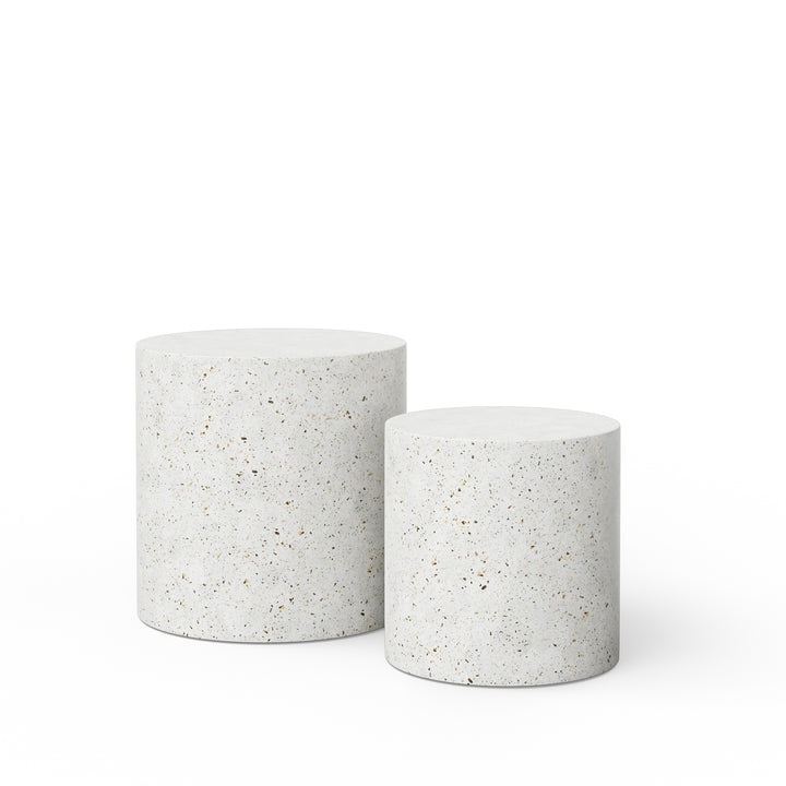 Una Indoor/Outdoor Concrete Pedestal (Set of 2) - Ivory Terrazzo