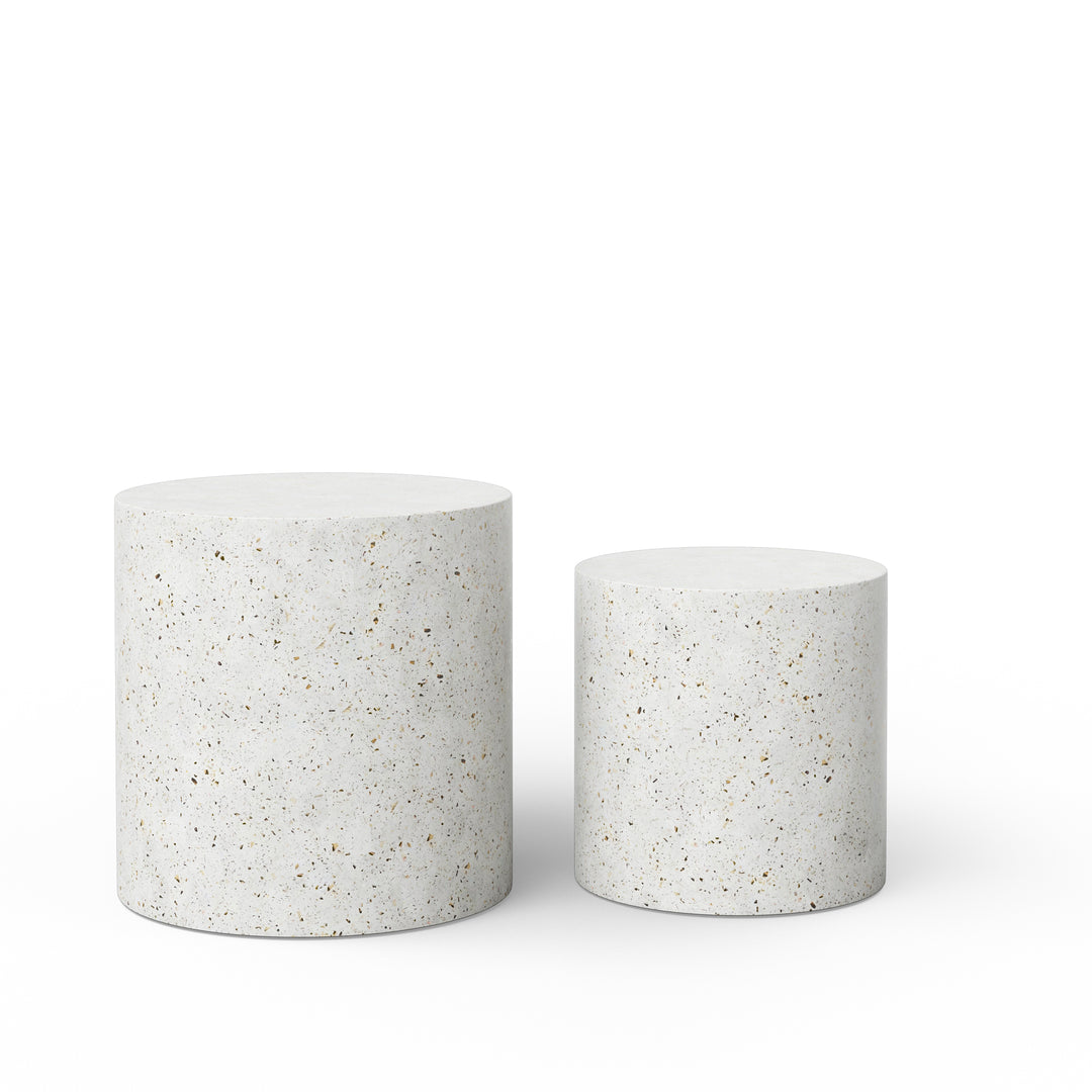 Una Indoor/Outdoor Concrete Pedestal (Set of 2) - Ivory Terrazzo
