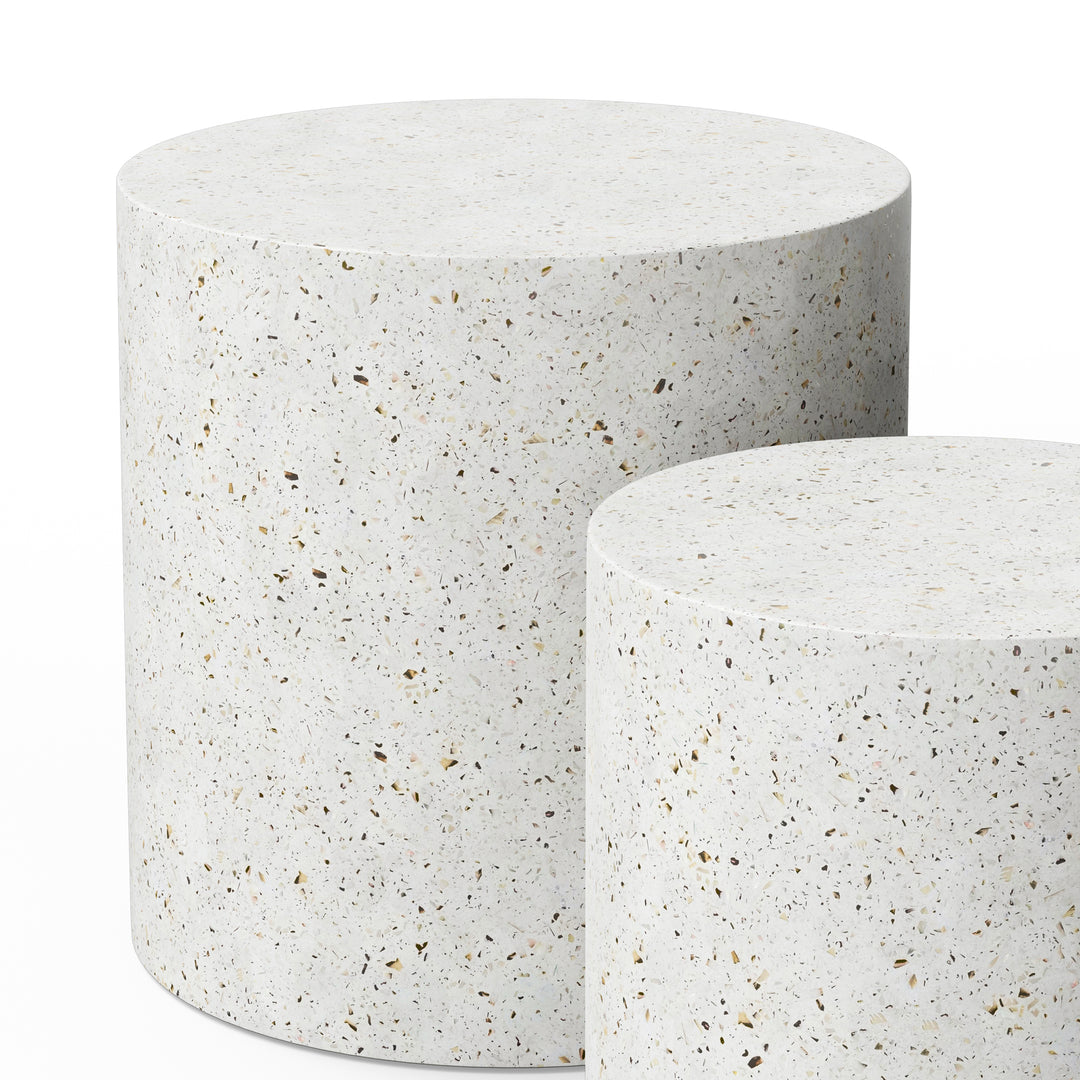 Una Indoor/Outdoor Concrete Pedestal (Set of 2) - Ivory Terrazzo