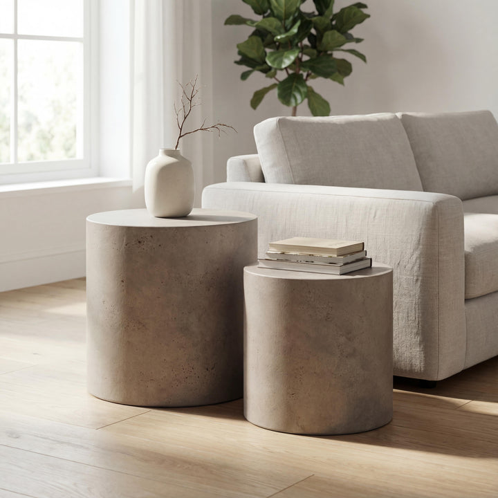Una Indoor/Outdoor Concrete Pedestal (Set of 2) - Dark Grey lifestyle