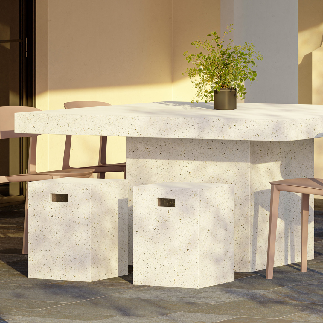 Una Indoor/Outdoor Concrete Stool - Ivory Terrazzo