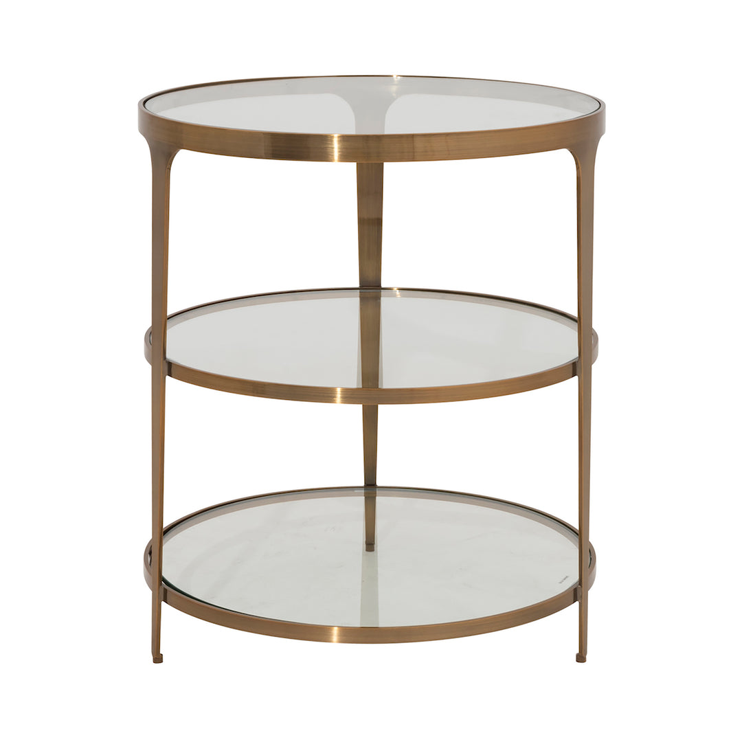 Three Tier Glass Top Round End Table In Antique Brass - VIENNA ABR