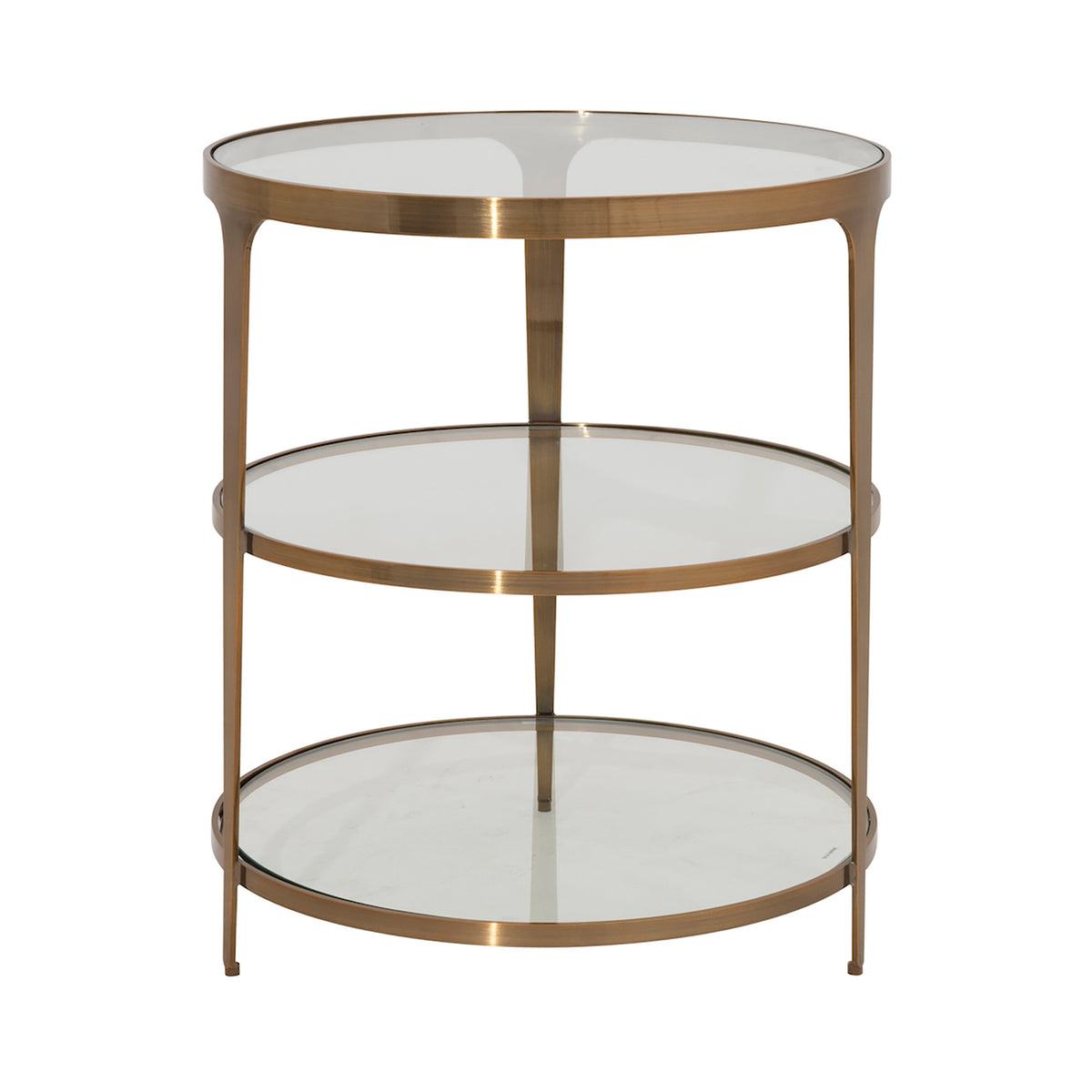Three Tier Glass Top Round End Table In Antique Brass - VIENNA ABR