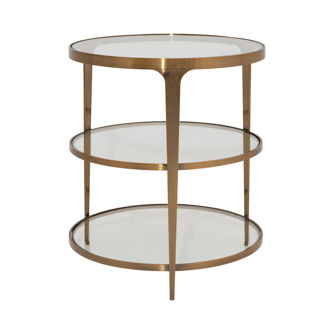 Three Tier Glass Top Round End Table In Antique Brass - VIENNA ABR