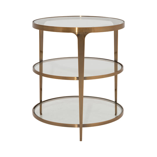 Three Tier Glass Top Round End Table In Antique Brass - VIENNA ABR