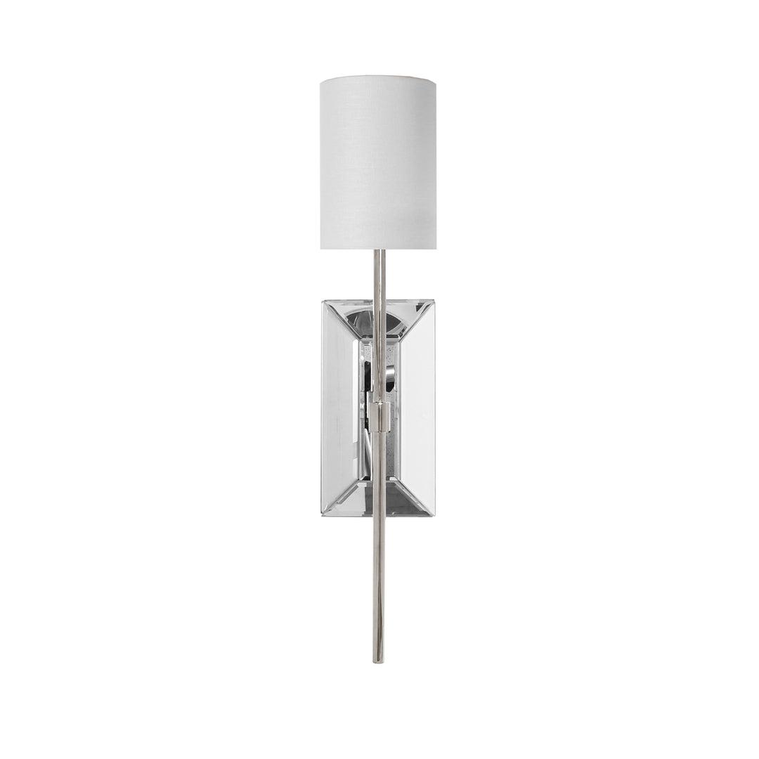 Mirror & Nickel Sconce With White Linen Shade - VIRGINIA N