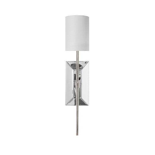 Mirror & Nickel Sconce With White Linen Shade - VIRGINIA N