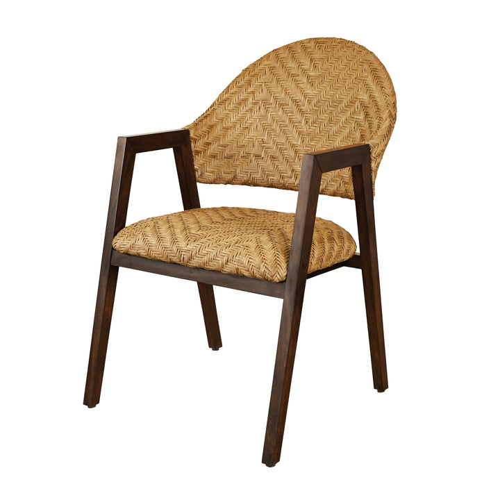 Round Back Armed Dining Chair With Woven Rattan Seat And Back Rest - WALTER