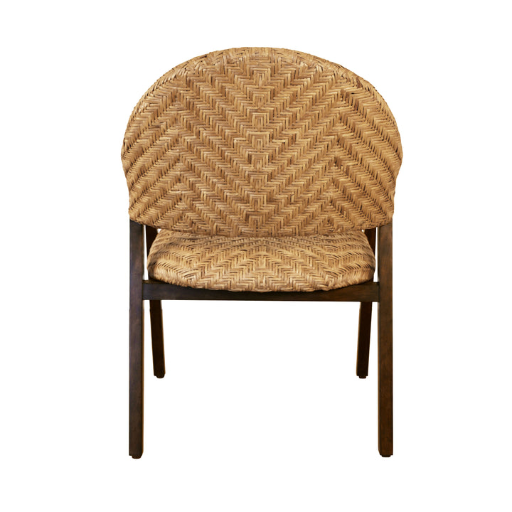 Round Back Armed Dining Chair With Woven Rattan Seat And Back Rest - WALTER