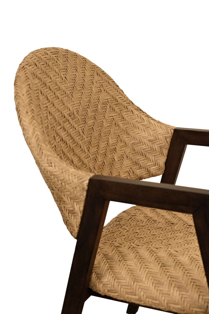 Round Back Armed Dining Chair With Woven Rattan Seat And Back Rest - WALTER
