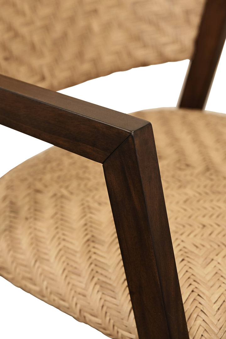 Round Back Armed Dining Chair With Woven Rattan Seat And Back Rest - WALTER