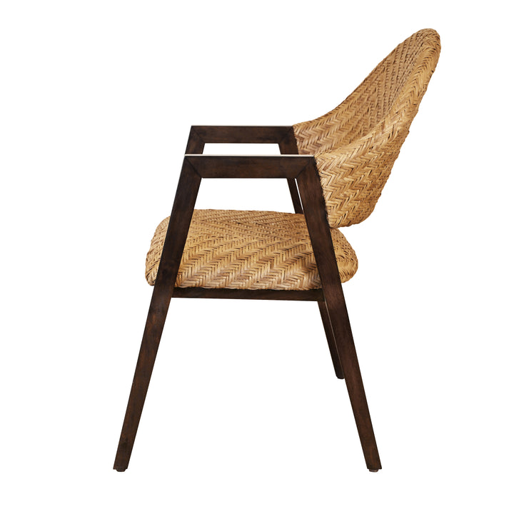 Round Back Armed Dining Chair With Woven Rattan Seat And Back Rest - WALTER