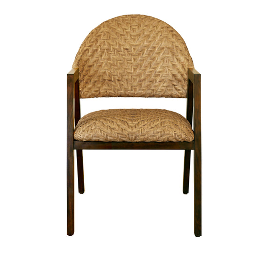 Round Back Armed Dining Chair With Woven Rattan Seat And Back Rest - WALTER