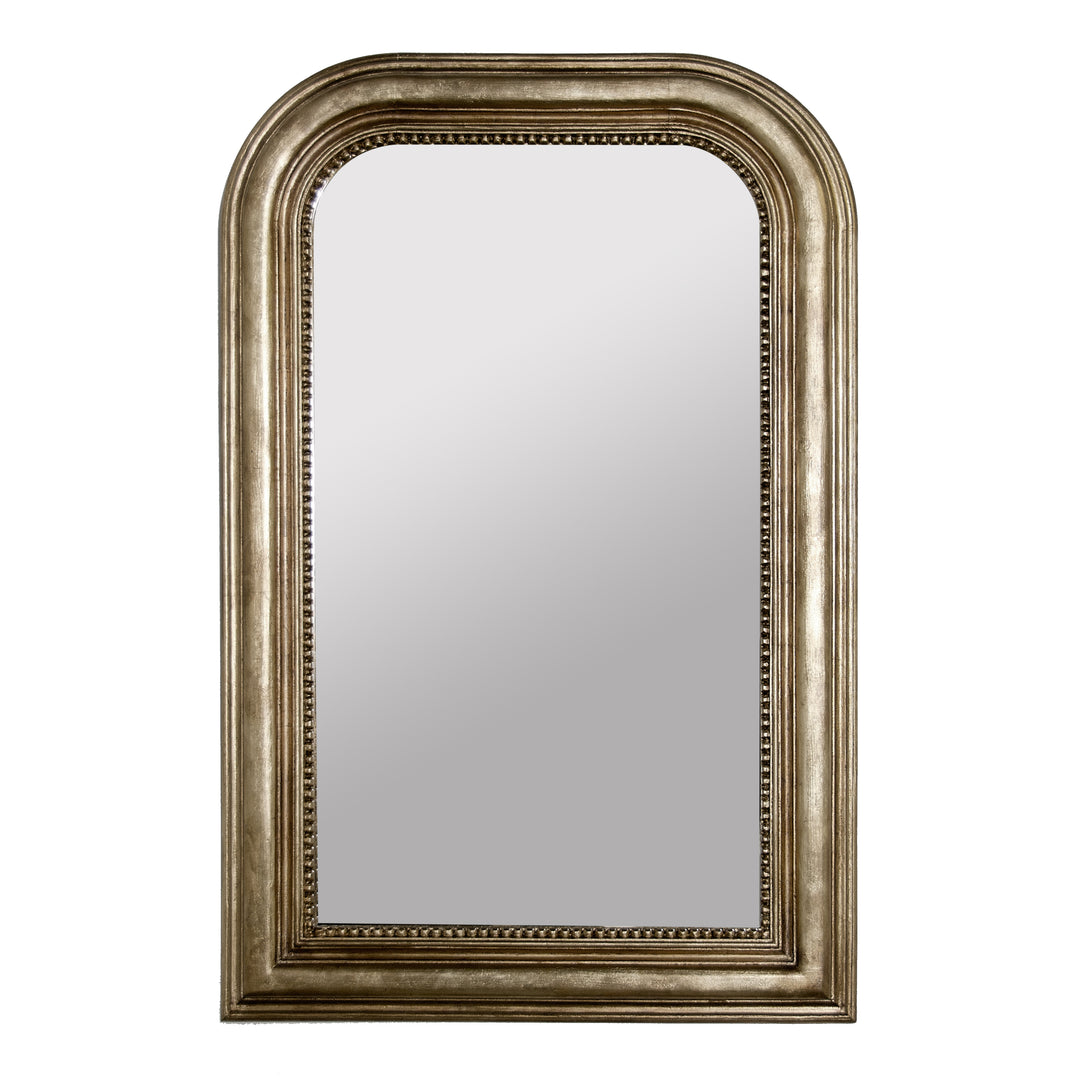 Hand Carved Silver Leaf Curved Top Rect Mirror - WAVERLY S