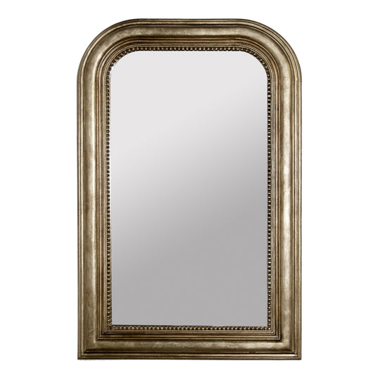 Hand Carved Silver Leaf Curved Top Rect Mirror - WAVERLY S
