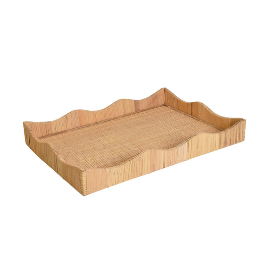 Rectangular Natural Rattan Wrapped Tray With Wave Shaped Edge - WAVEY LG