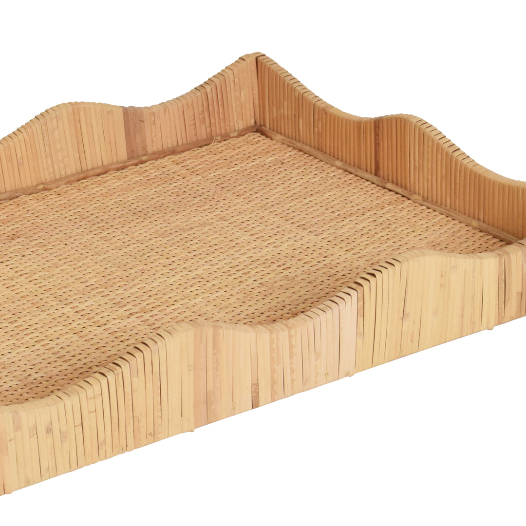 Rectangular Natural Rattan Wrapped Tray With Wave Shaped Edge - WAVEY LG